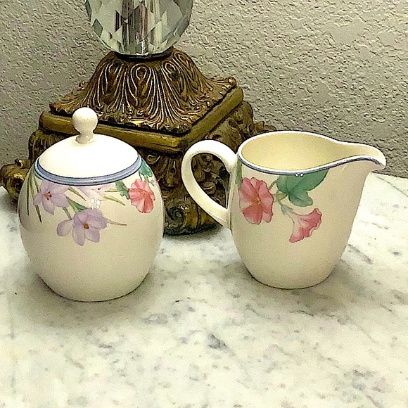 MIKASA SPRING LEGACY CREAMER & SUGAR BOWL & LID SET VINTAGE - Picture 2 of 11